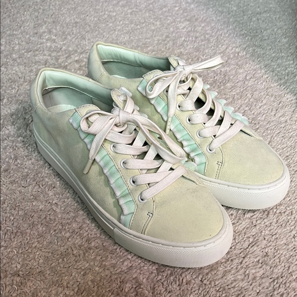Tory Burch Mint Green Ruffle Suede Tennis Shoe Sneakers